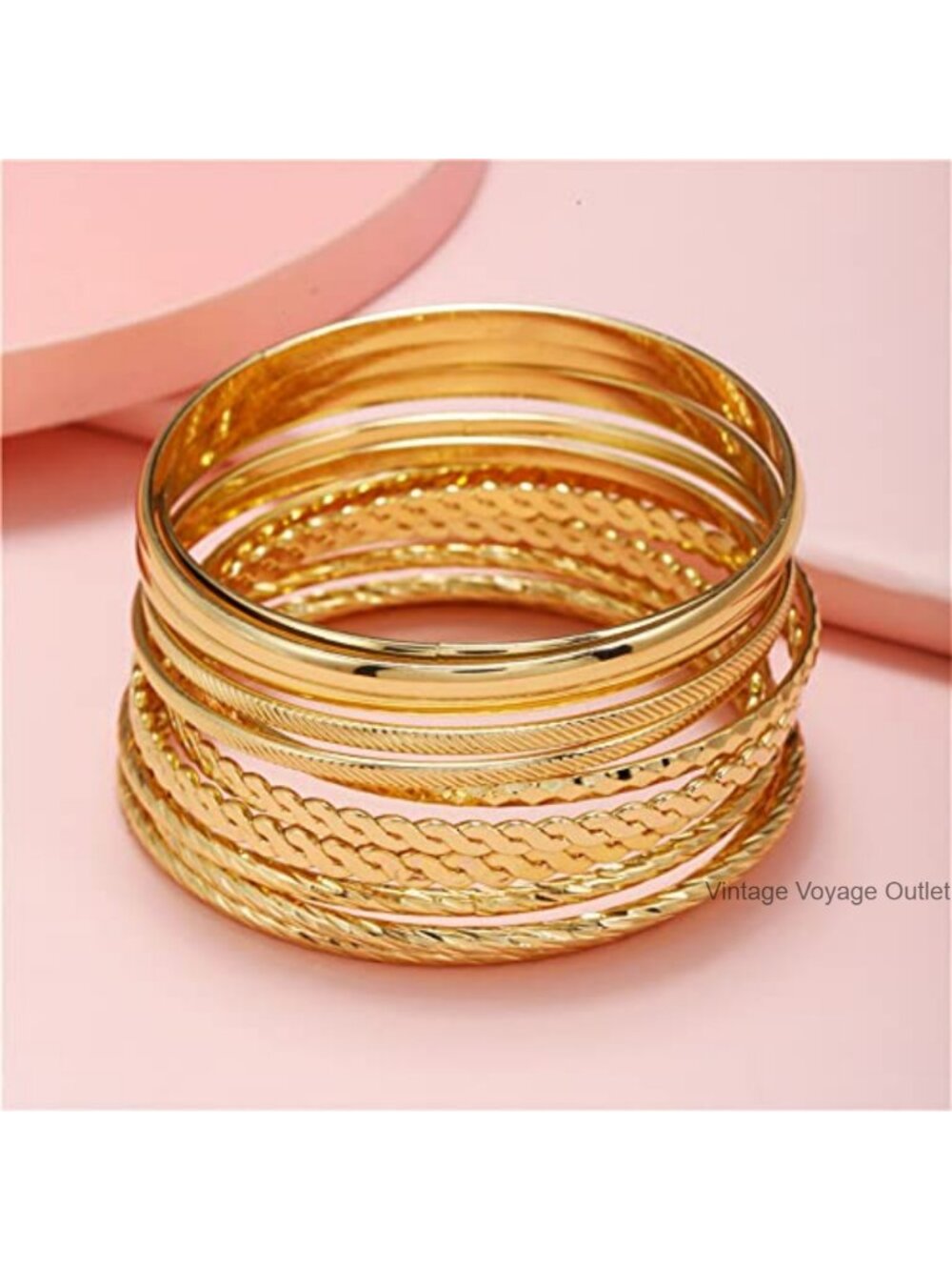 Stackable Textured Bangle Bracelet Set for Women Layering - Picture 5 of 6
